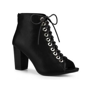 Allegra K Women's Crisscross Chunky Heel Lace Ups Sandals